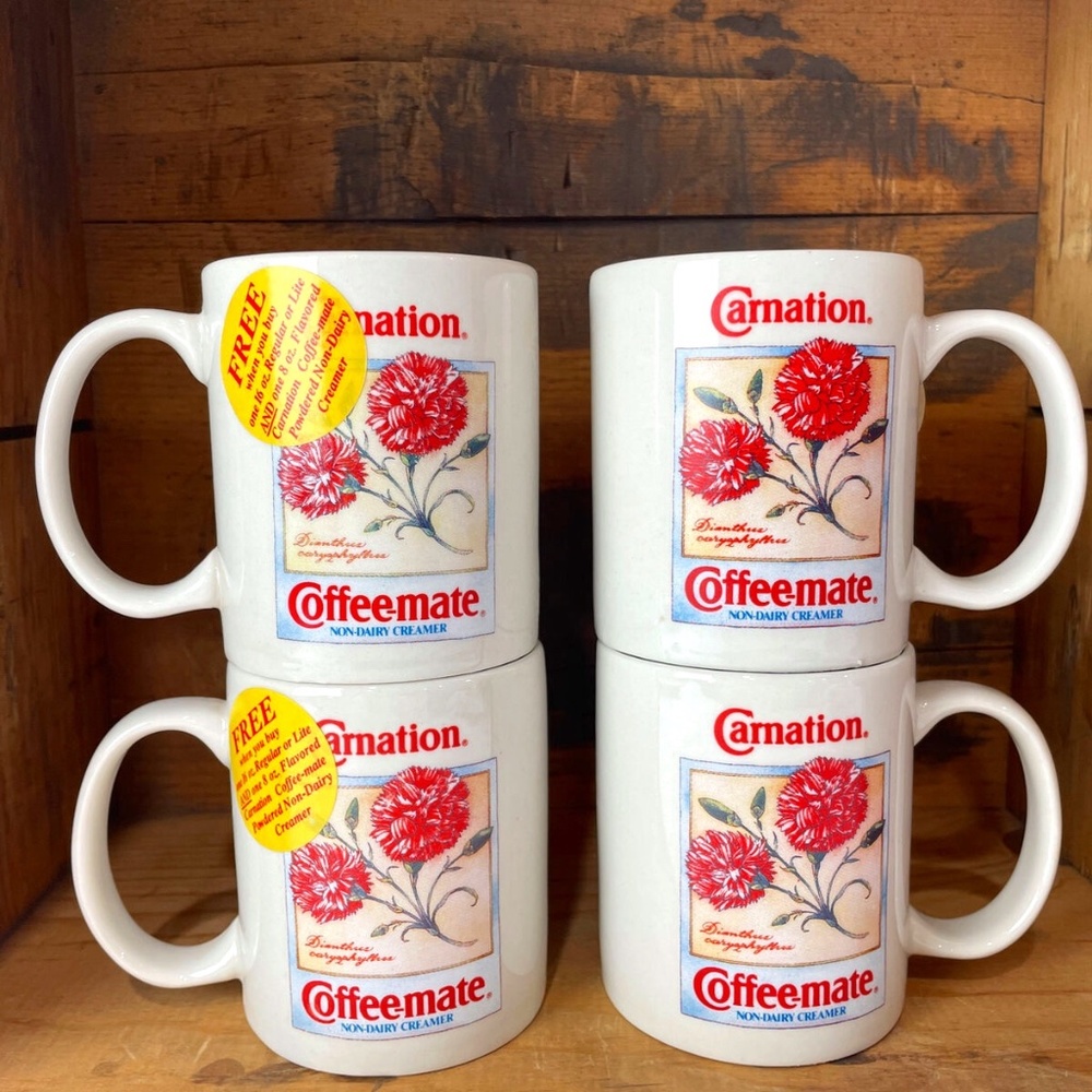 Carnation Coffee Mate Coffee Mug Cup Vintage Botanical Collector Series Set of 4